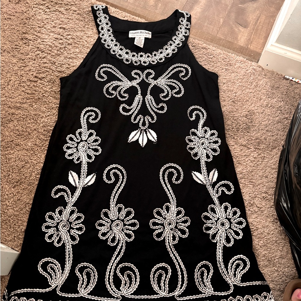 Lauren Michelle Black Top with Silver Embroidery